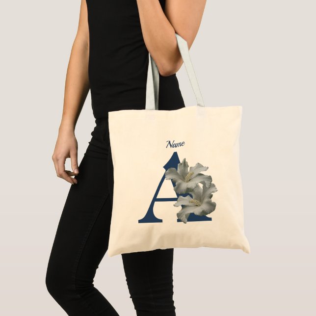 Hibiscus Flower Monogram Initial A Personalized Tote Bag (Front (Product))