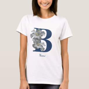 Hibiscus Flower Monogram Initial B Name T-Shirt
