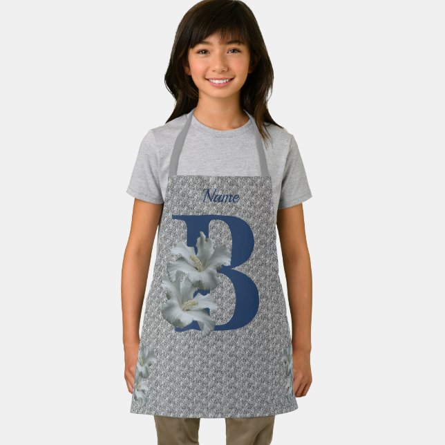 Hibiscus Flower Monogram Initial B Personalized Apron (Insitu)