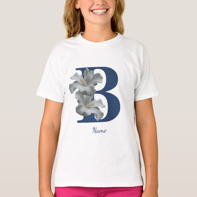 Hibiscus Flower Monogram Initial B Personalized T-Shirt (Front)