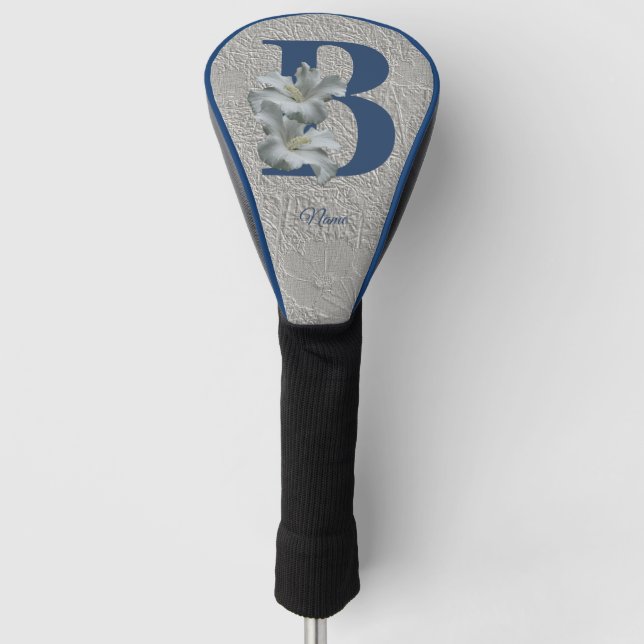 Hibiscus Flower Monogram Initial B Your Name  Golf Head Cover (Front)