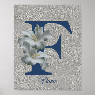 Hibiscus Flower Monogram Initial F Your Name   Poster