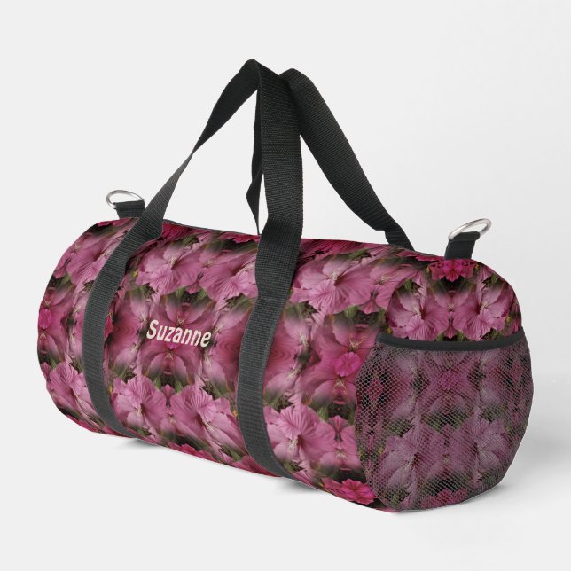 Hibiscus Flower Multiplied Vintage Personalized Duffle Bag (Right Corner)