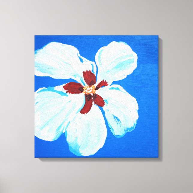 Hibiscus Flower on Blue Original Acrylic Painting Canvas Print (Front)