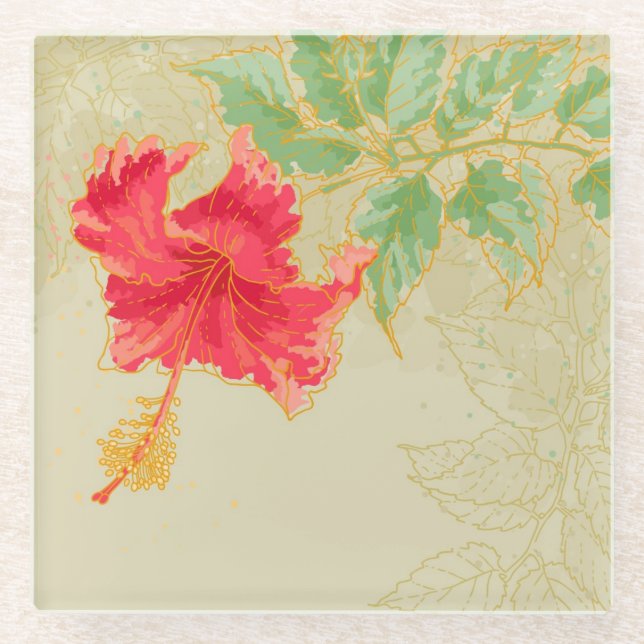 Hibiscus flower on toned background glass coaster (Front)
