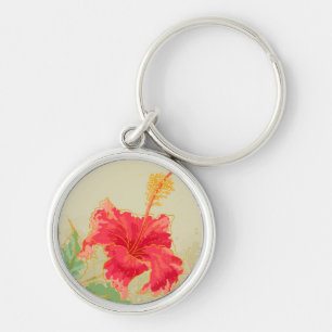 Hibiscus flower on toned background keychain
