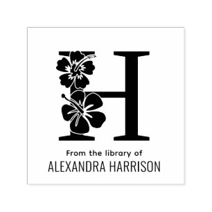 Hibiscus Flower Over Single Bold Initial Name Book Self-inking Stamp