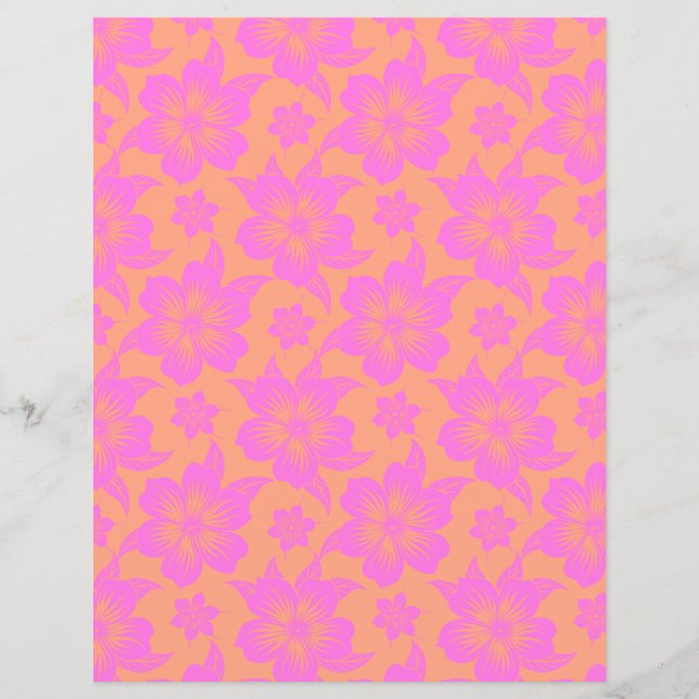 Hibiscus Flower pink and orange scrapbook paper (Front)