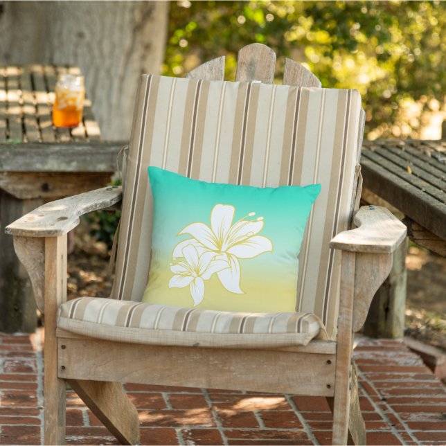 Hibiscus Flower Sand and Sea Colour Ombre Outdoor Pillow (Chair)