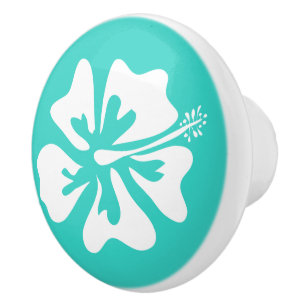Hibiscus flower seaside floral print ceramic knob 
