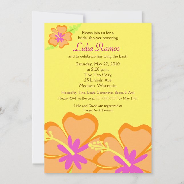 Hibiscus Flower Tropical 5x7 Bridal Shower Invite (Front)
