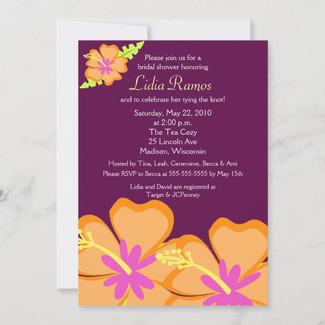 Hibiscus Flower Tropical 5x7 Invitation Fête des m (Devant)