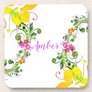Hibiscus flower tropical summer floral coaster