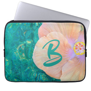 Hibiscus flower turquoise ocean water Hawaiian Laptop Sleeve