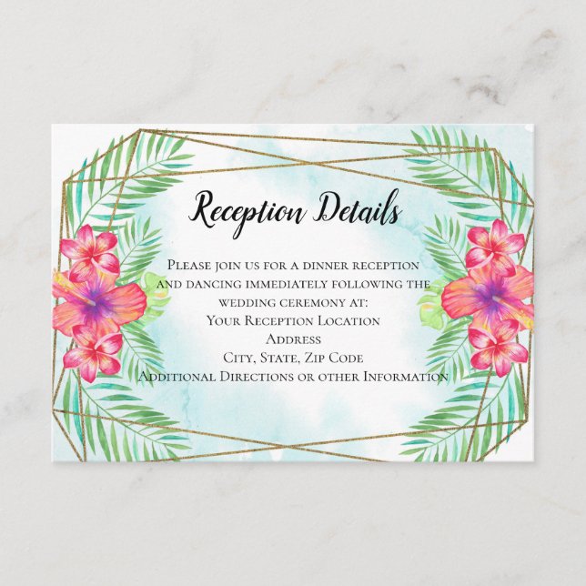 Hibiscus Flower Watercolor Beach Enclosure Card (Front)