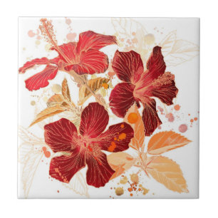 Hibiscus flower - watercolor paint 2 tile