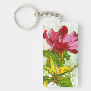 Hibiscus flower - watercolor paint keychain
