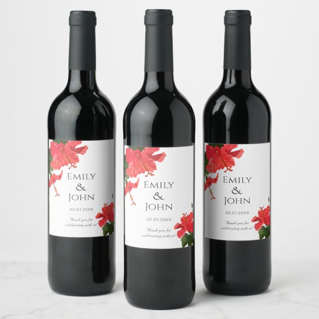 Hibiscus flower Wine Bottle Label  (Bottles)