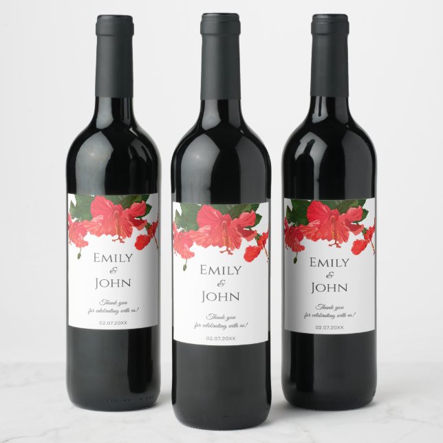 Hibiscus flower Wine Bottle Label  (Bottles)
