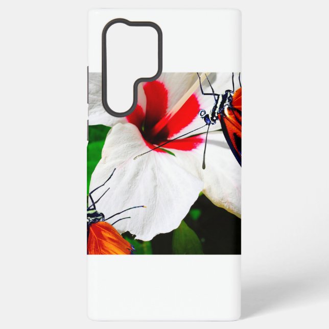 Hibiscus flower with 2 Tiger Longwing butterflies Samsung Galaxy S22 Ultra Case (Back)
