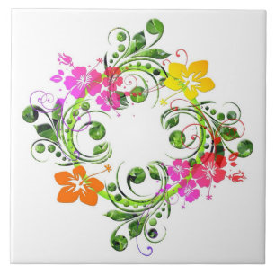 Hibiscus flower wreath ceramic tile