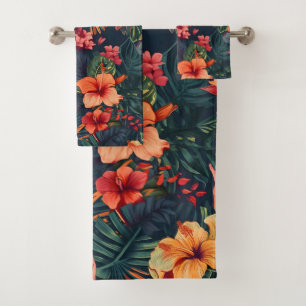 Hibiscus Flowers, A Tropical Floral Pattern Bath Towel Set
