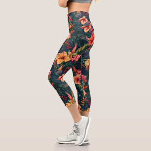 Hibiscus Flowers, A Tropical Floral Pattern Capri Leggings