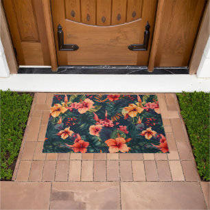 Hibiscus Flowers, A Tropical Floral Pattern Doormat