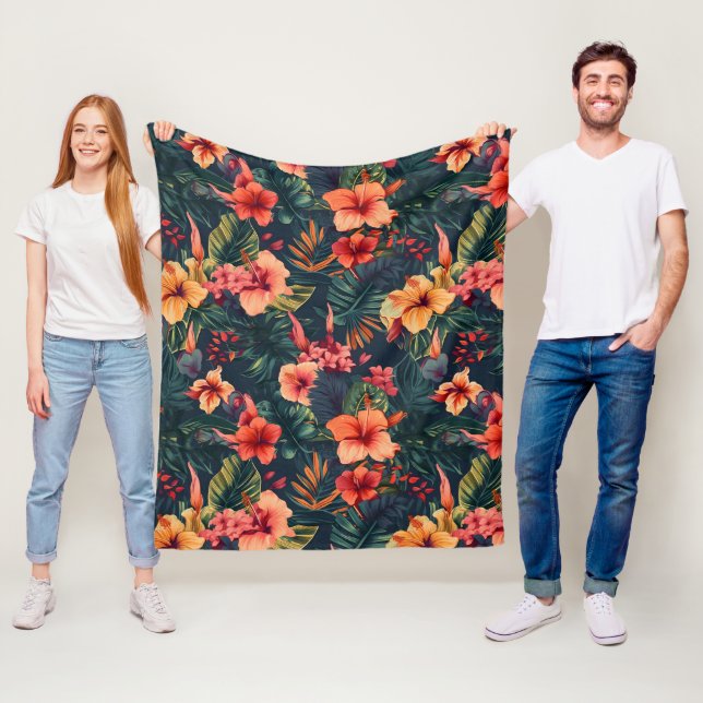 Hibiscus Flowers, A Tropical Floral Pattern Fleece Blanket (In Situ)