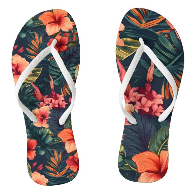 Hibiscus Flowers, A Tropical Floral Pattern Flip Flops (Footbed)