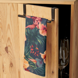 Hibiscus Flowers, A Tropical Floral Pattern Kitchen Towel