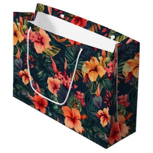 Hibiscus Flowers, A Tropical Floral Pattern Large Gift Bag
