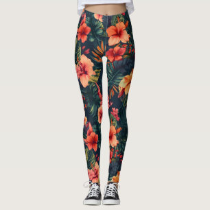 Hibiscus Flowers, A Tropical Floral Pattern Leggings
