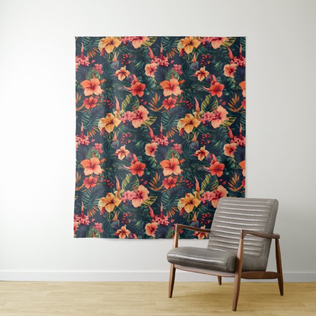 Hibiscus Flowers, A Tropical Floral Pattern Tapestry (In Situ)