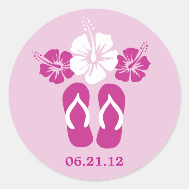 Hibiscus Flowers and Flip Flops Classic Round Sticker (Front)
