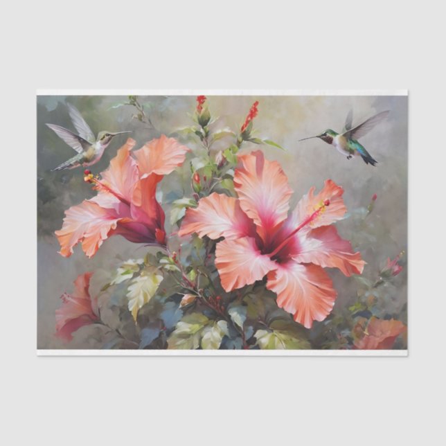 Hibiscus Flowers and Hummingbird Decoupage Tissue Paper (Front)