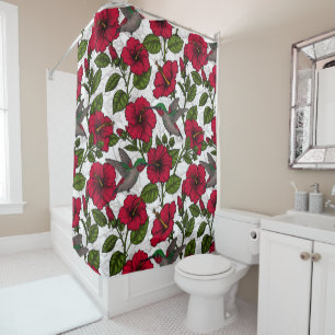 Hibiscus flowers and hummingbirds