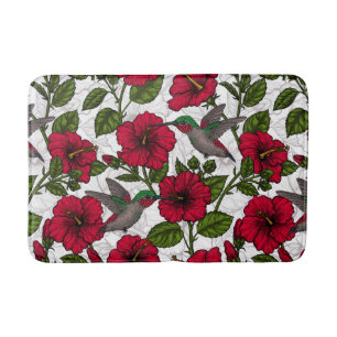 Hibiscus flowers and hummingbirds bath mat