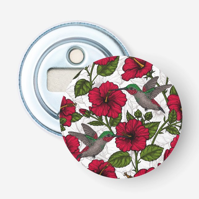 Hibiscus flowers and hummingbirds bottle opener (Front)