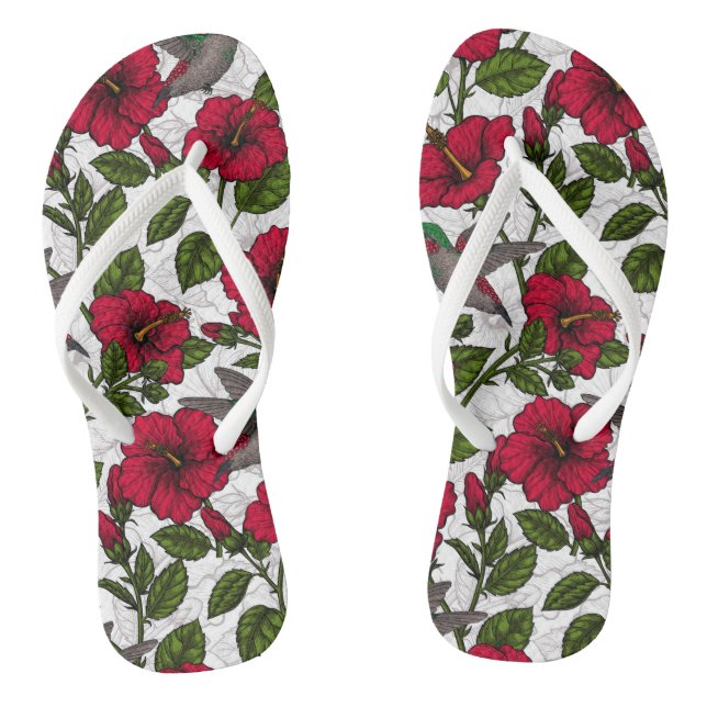 Hibiscus flowers and hummingbirds flip flops (Footbed)