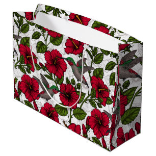 Hibiscus flowers and hummingbirds large gift bag
