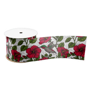 Hibiscus flowers and hummingbirds satin ribbon
