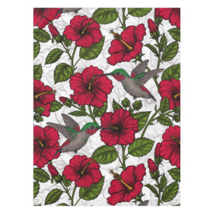 Hibiscus flowers and hummingbirds tablecloth