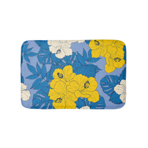 Hibiscus flowers and leaves ر bath mat