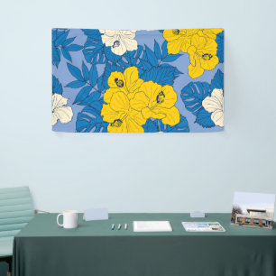 Hibiscus flowers and leaves   banner