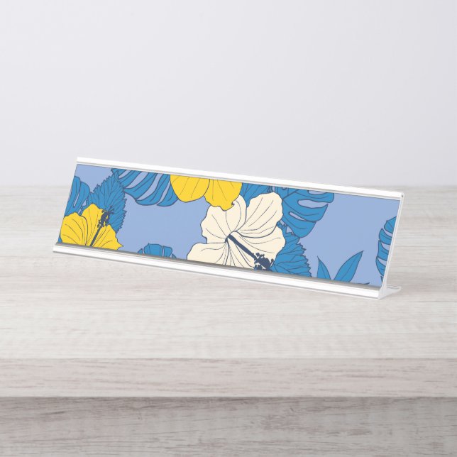 Hibiscus flowers and leaves  desk name plate (Front)
