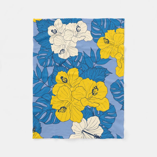 Hibiscus flowers and leaves   fleece blanket (Front)