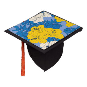 Hibiscus flowers and leaves   graduation cap topper
