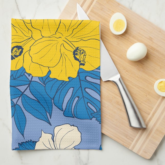 Hibiscus flowers and leaves   kitchen towel (Quarter Fold)