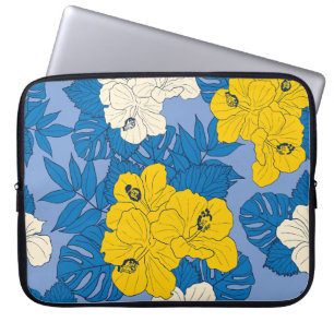 Hibiscus flowers and leaves laptop sleeve